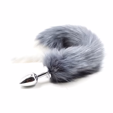 COLA DE ZORRO GRIS CON PLUG DE METAL